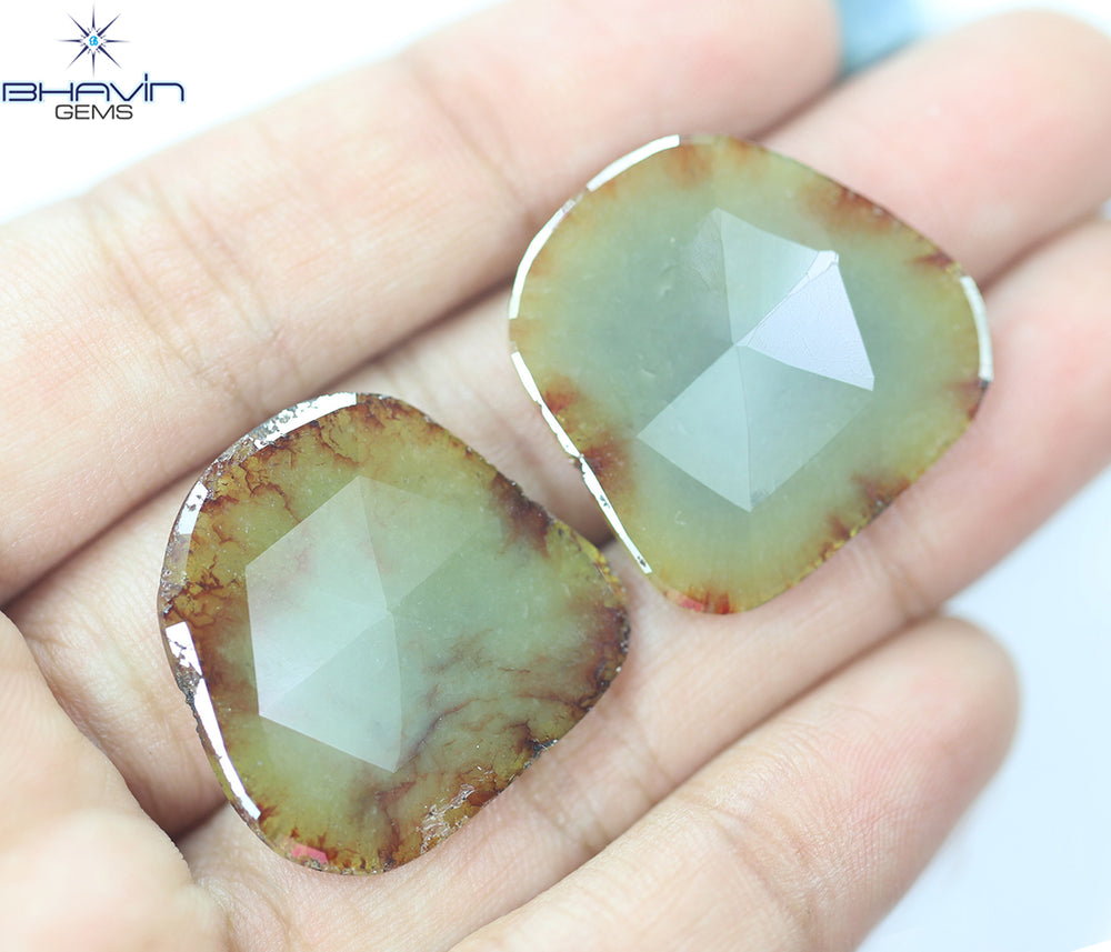 26.32 CT,2 Pcs Uncut Slice Rosecut Shape, Loose Diamond, Clarity I3