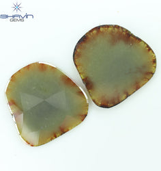 26.32 CT,2 Pcs Uncut Slice Rosecut Shape, Loose Diamond, Clarity I3