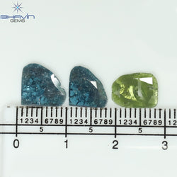 1.38 CT/3 Pcs Slice Shape Natural Diamond Blue Green Color I3 Clarity (9.53 MM)