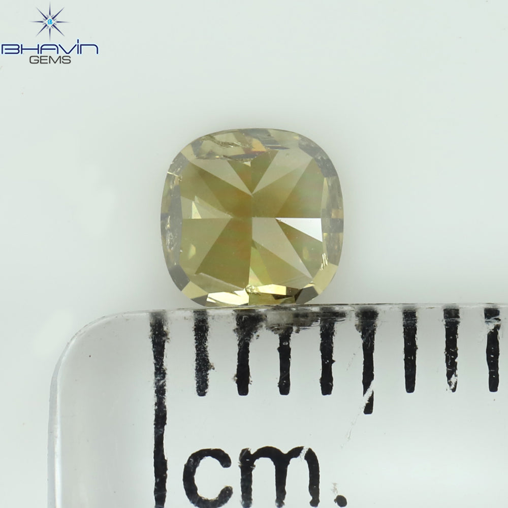 0.51 CT Cuhion Shape Natural Diamond Green Yellow (Chameleon) Color SI2 Clarity (4.43 MM)