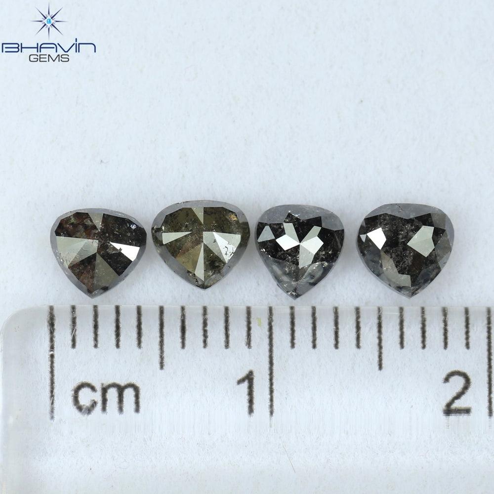 1.62 CT/4 PCS Heart Shape Natural Diamond Salt And Pepper Color I3 Clarity (4.40 MM)