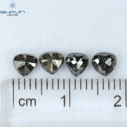 1.62 CT/4 PCS Heart Shape Natural Diamond Salt And Pepper Color I3 Clarity (4.40 MM)