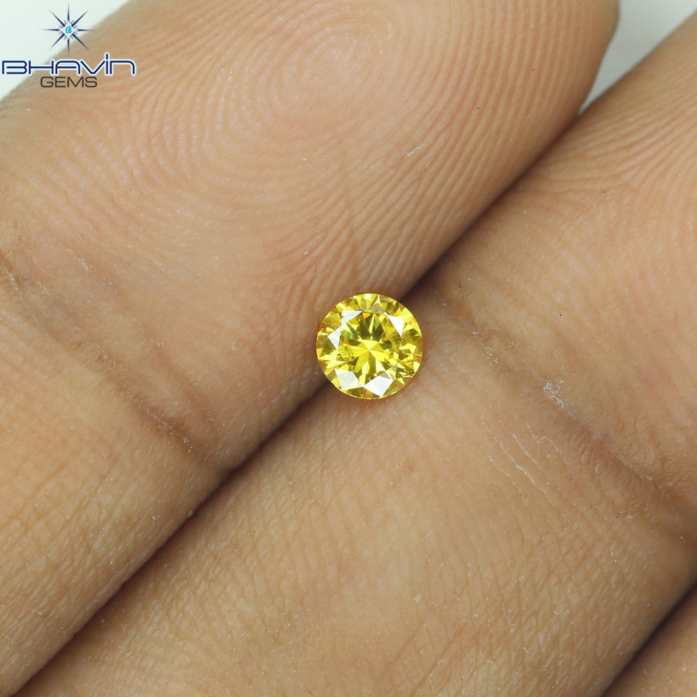 0.16 CT Round Shape Natural Diamond Vivid Yellow (Canary) Color SI1 Clarity (3.56 MM)