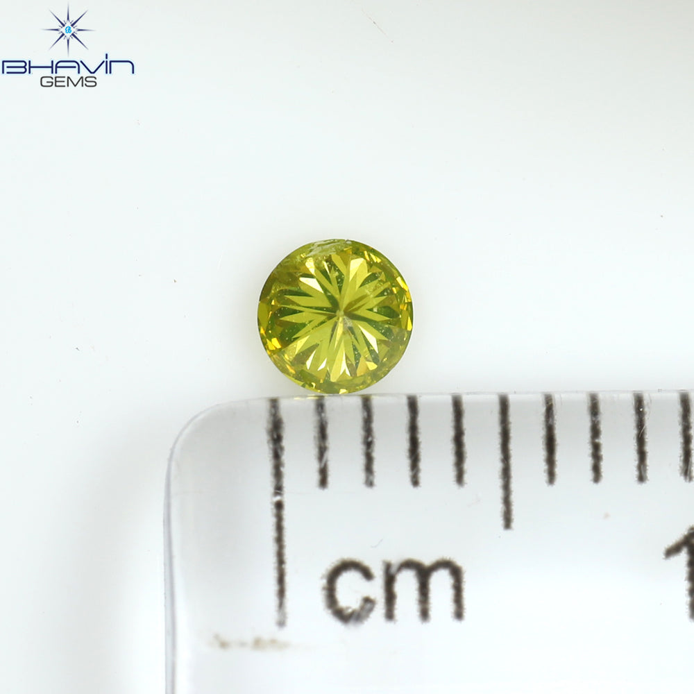 0.15 CT Round Shape Natural Diamond Green Yellow Color SI1 Clarity (3.44 MM)