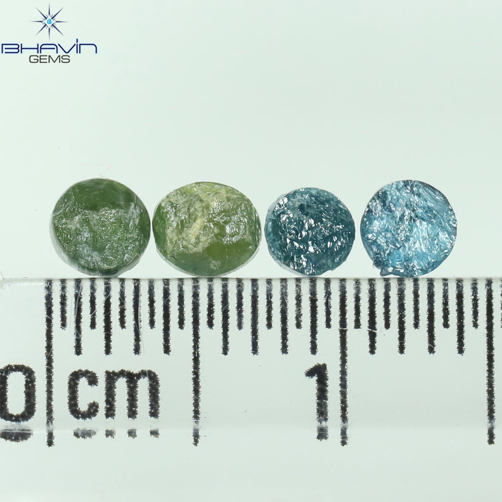 0.62 CT/4 Pcs Round Rough Shape Green Blue Natural Loose Diamond I3 Clarity (3.70 MM)