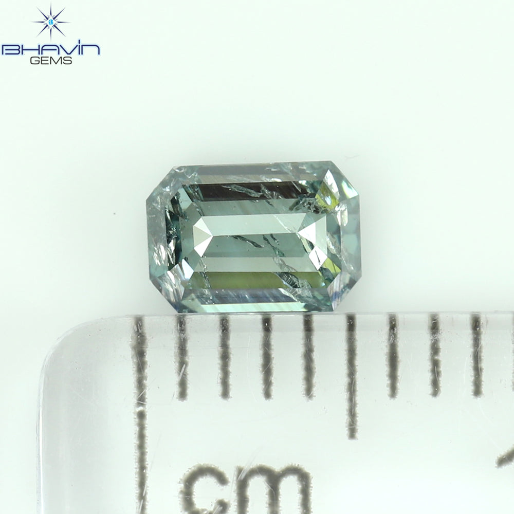 0.45 CT エメラルド シェイプ ナチュラル ダイヤモンド ブルー カラー I1 クラリティ (5.07 MM)