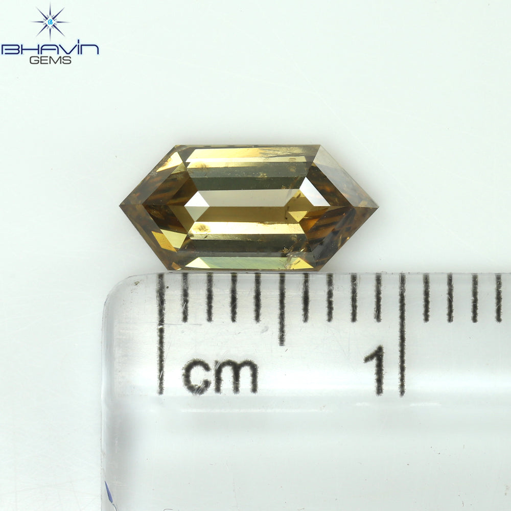 1.58 CT Hexagon Shape Natural Diamond Champagne Color I1 Clarity (10.80 MM)