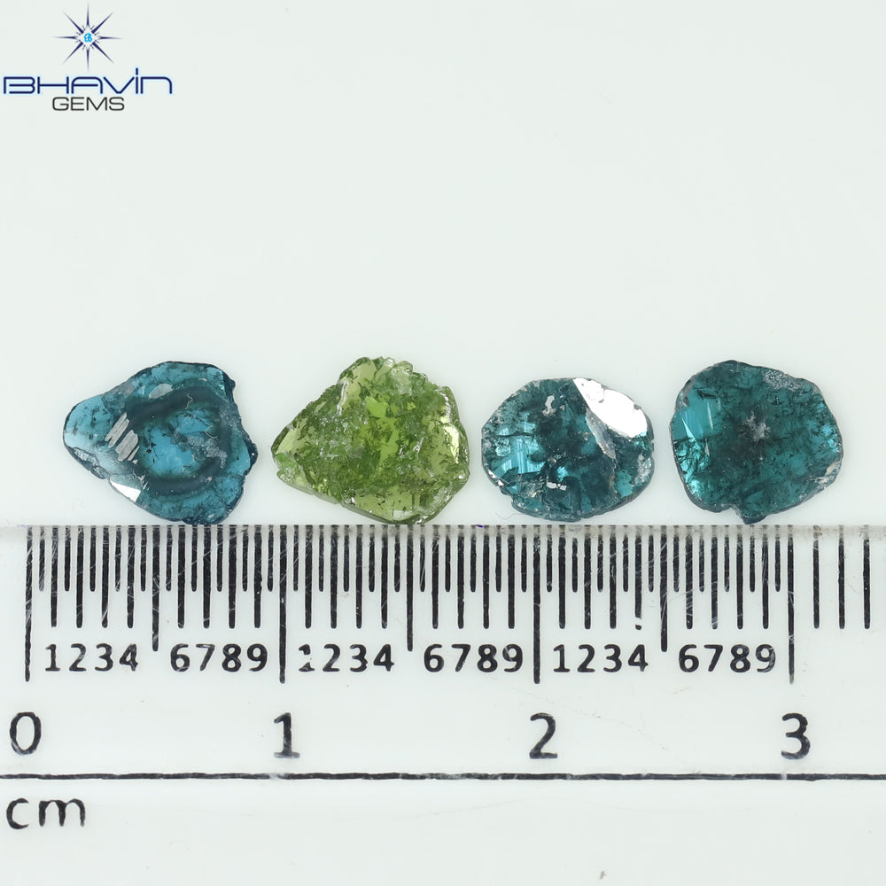 1.66 CT/4 Pcs Slice Shape Natural Diamond Blue Green Color I3 Clarity (7.70 MM)