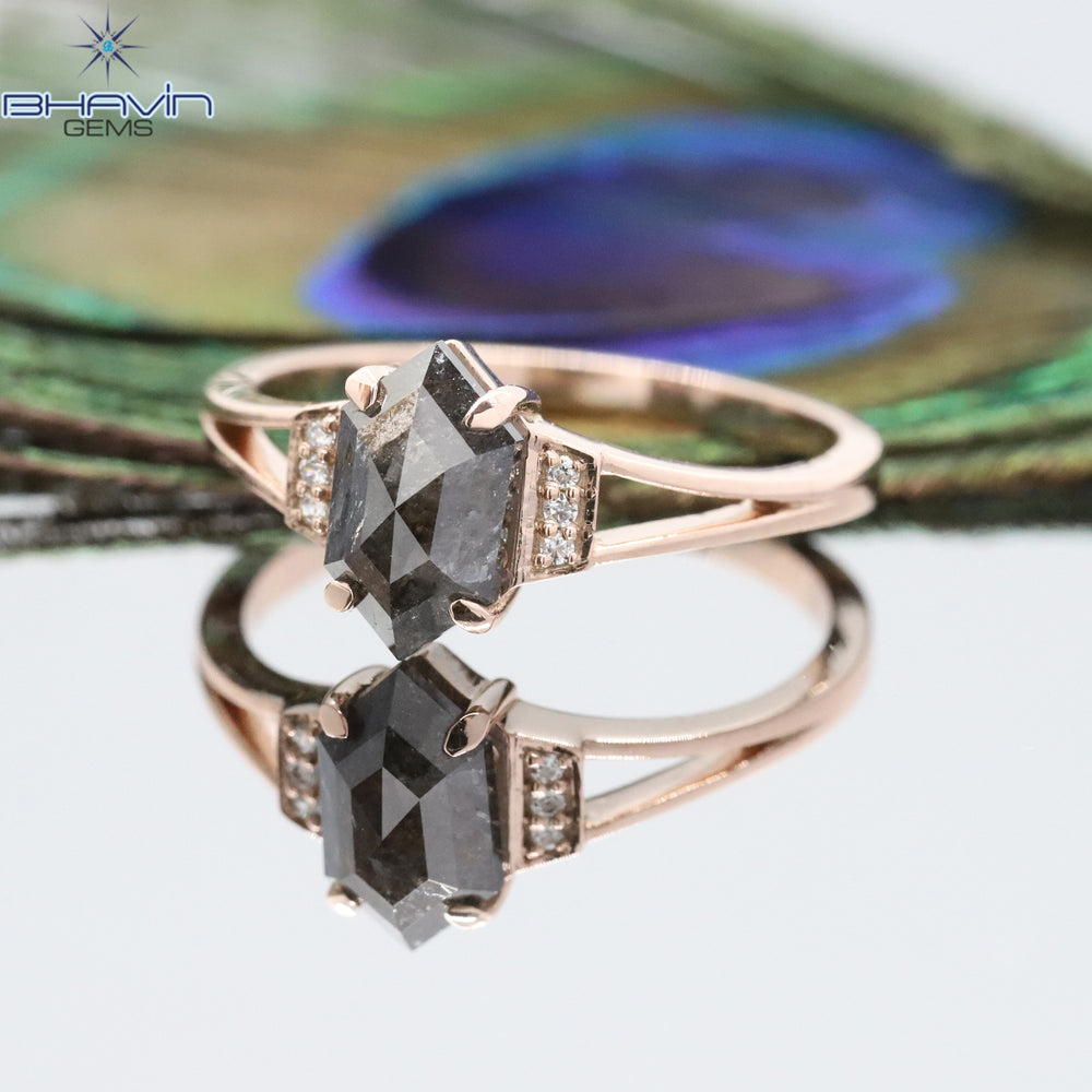 Hexagon Diamond Salt And Pepper Diamond Natural Diamond Ring Gold Ring Engagement Ring