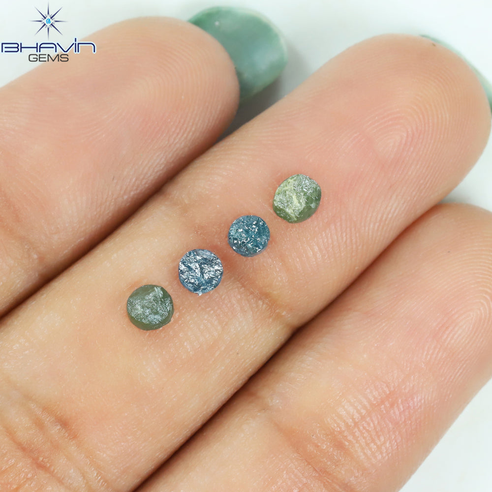 0.62 CT/4 Pcs Round Rough Shape Green Blue Natural Loose Diamond I3 Clarity (3.70 MM)