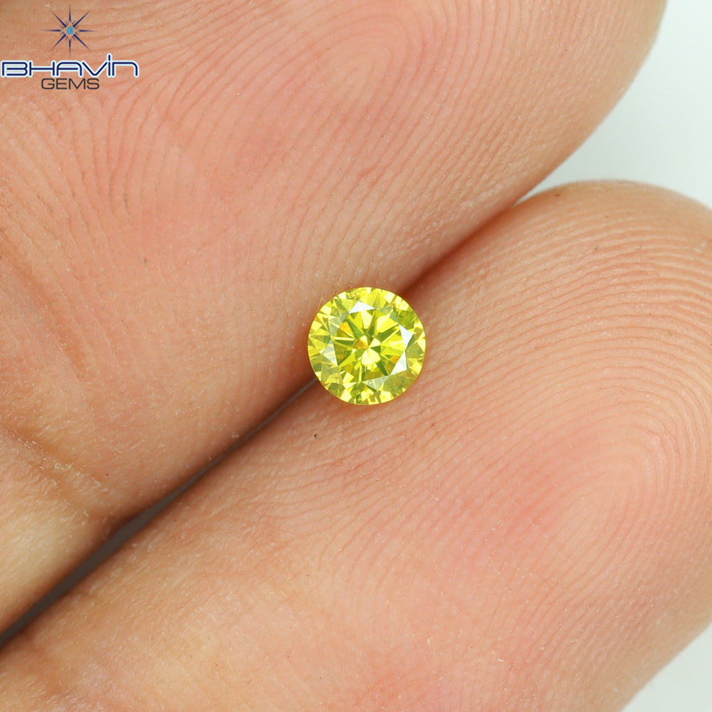 0.14 CT Round Shape Natural Diamond Green Yellow Color SI2 Clarity (3.34 MM)