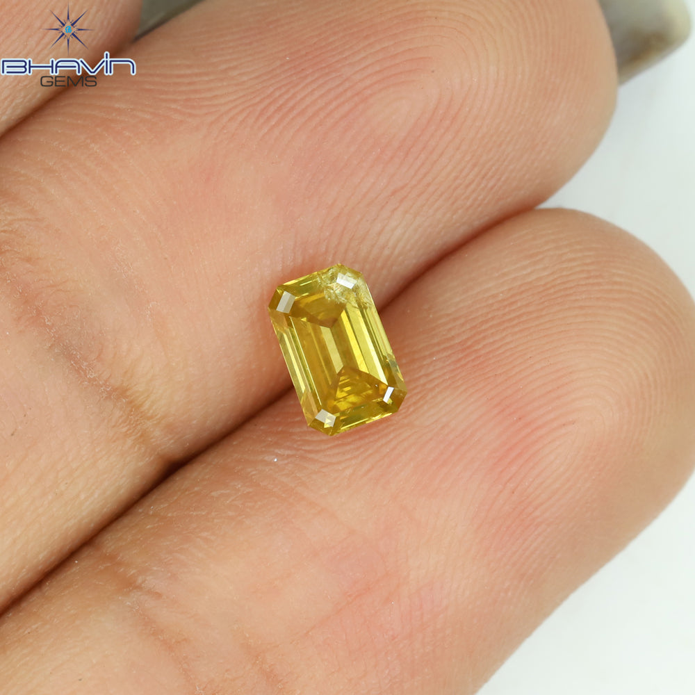 0.51 CT Emerald Shape Natural Diamond Orange Color SI2 Clarity (5.69 MM)