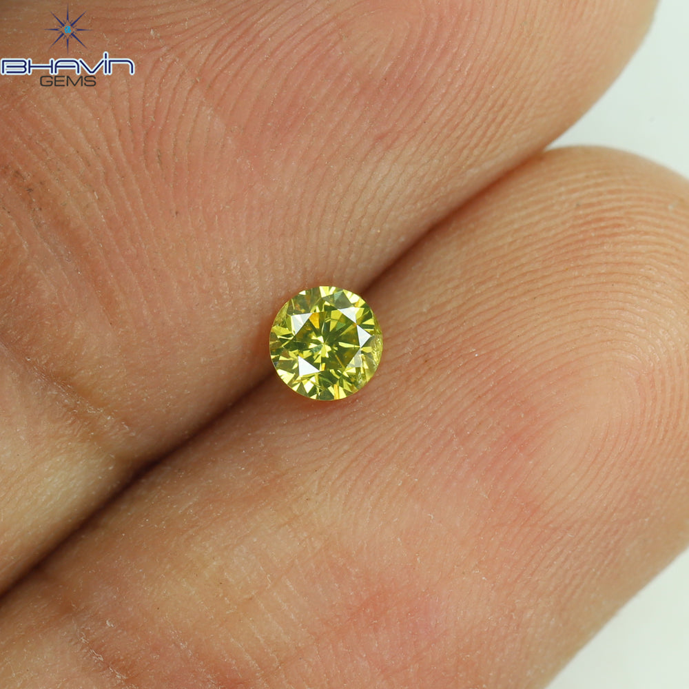 0.15 CT Round Shape Natural Diamond Green Yellow Color SI1 Clarity (3.44 MM)
