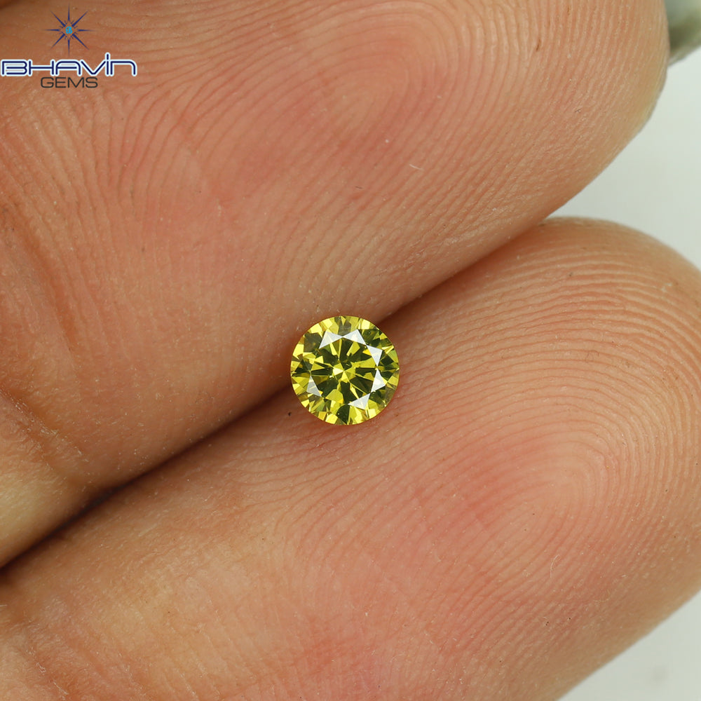 0.12 CT Round Shape Natural Diamond Green Yellow Color SI1 Clarity (3.19 MM)