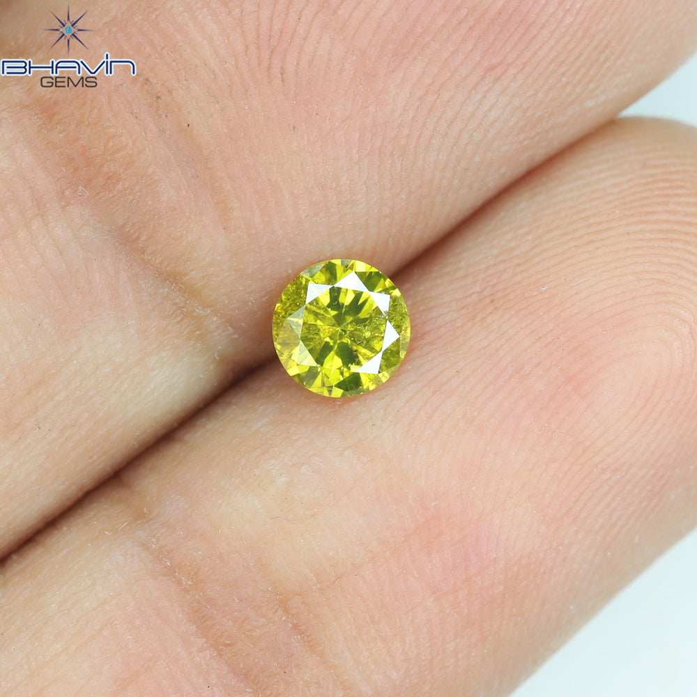 0.31 CT Round Shape Natural Diamond Green Yellow Color I1 Clarity (4.39 MM)