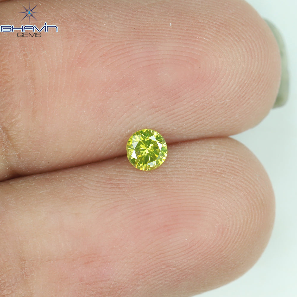 0.14 CT Round Shape Natural Diamond Green Yellow Color SI2 Clarity (3.35 MM)