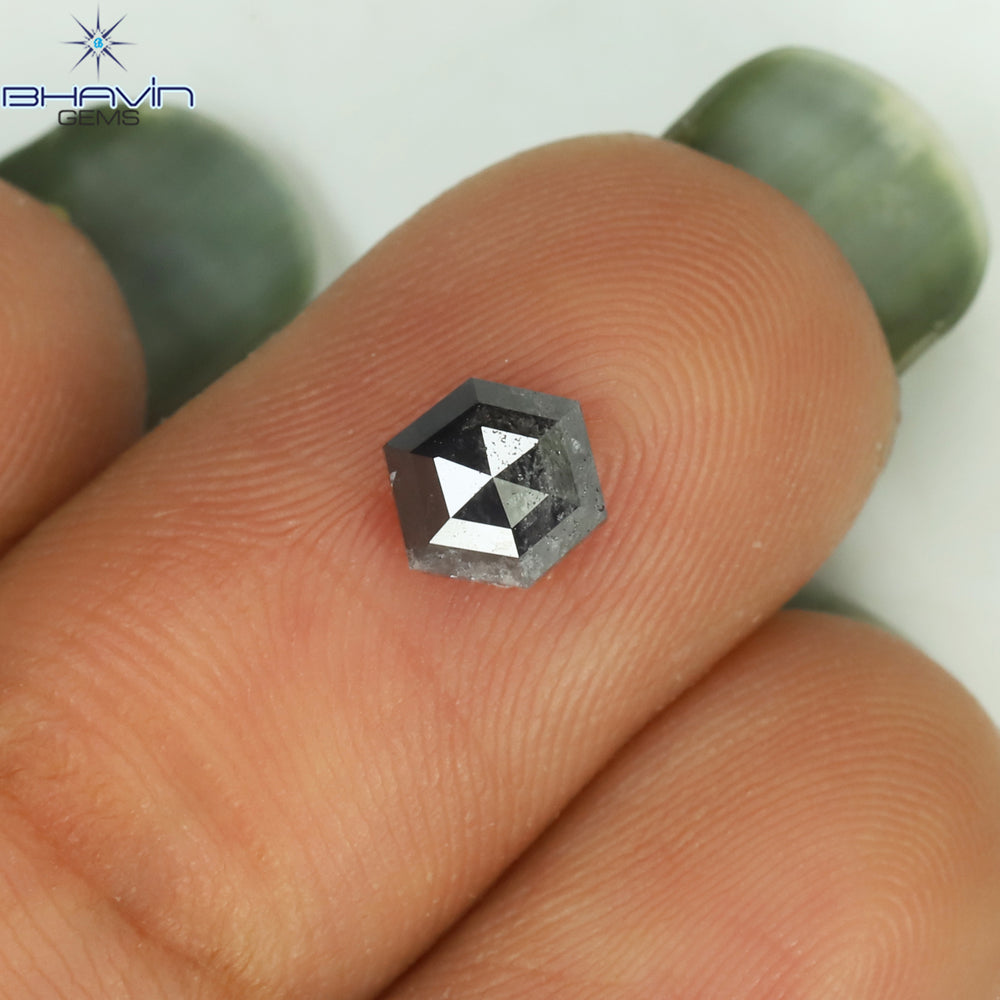 0.69 CT Hexagon Shape Natural Loose Diamond Salt And Pepper Color I3 Clarity (5.64 MM)