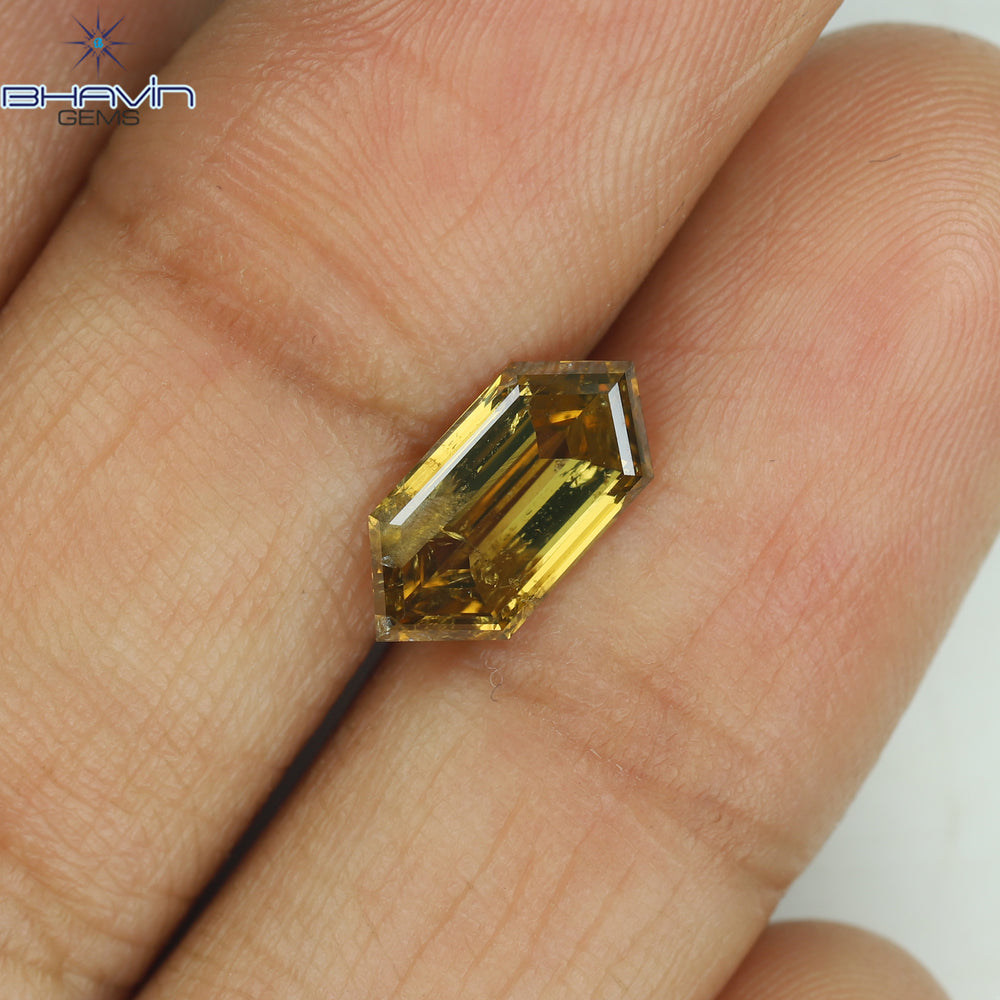 1.58 CT Hexagon Shape Natural Diamond Champagne Color I1 Clarity (10.80 MM)