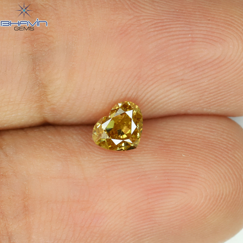 0.37 CT Heart Shape Natural Diamond Orange Yellow Color I1 Clarity (4.90 MM)