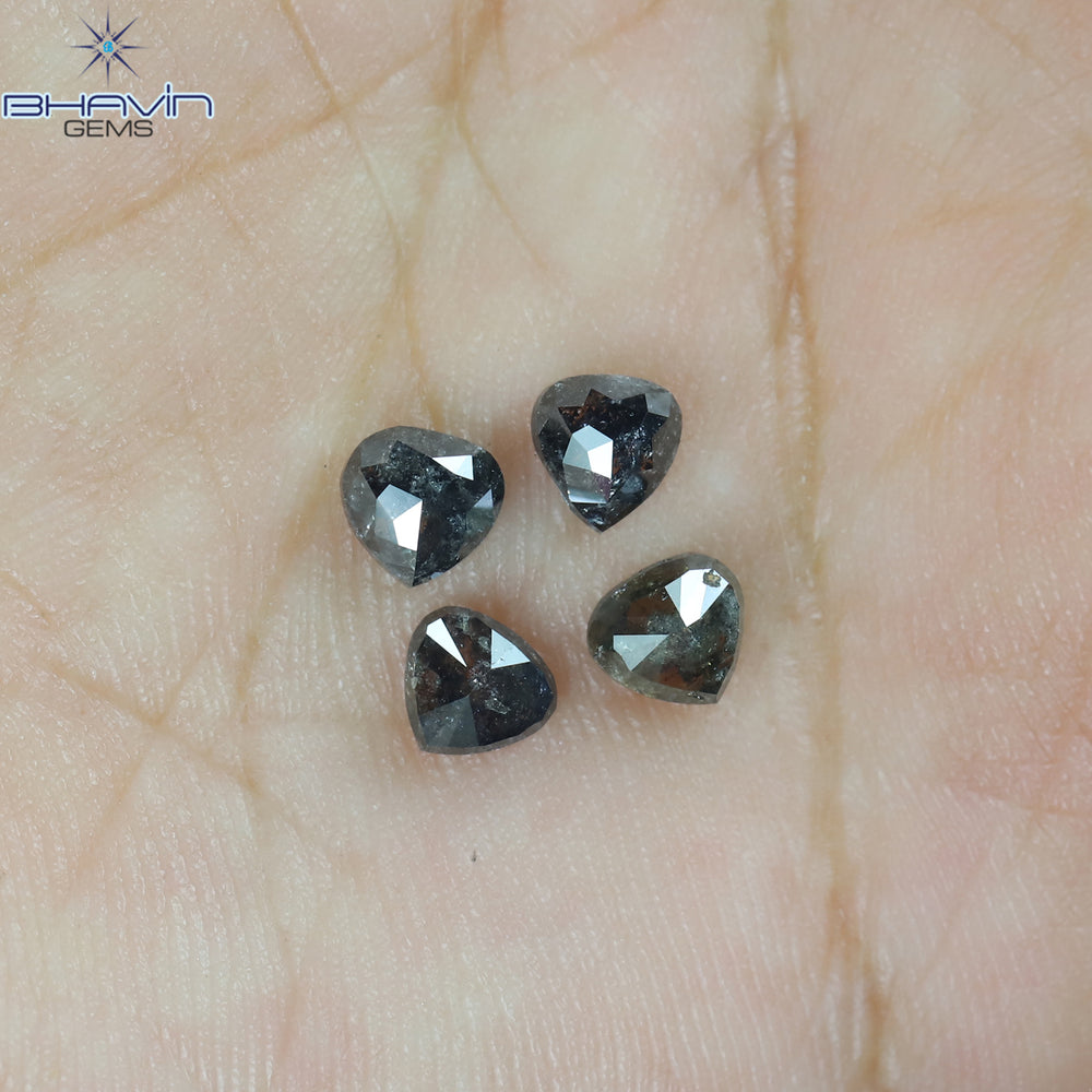 1.62 CT/4 PCS Heart Shape Natural Diamond Salt And Pepper Color I3 Clarity (4.40 MM)