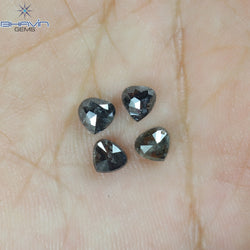 1.62 CT/4 PCS Heart Shape Natural Diamond Salt And Pepper Color I3 Clarity (4.40 MM)