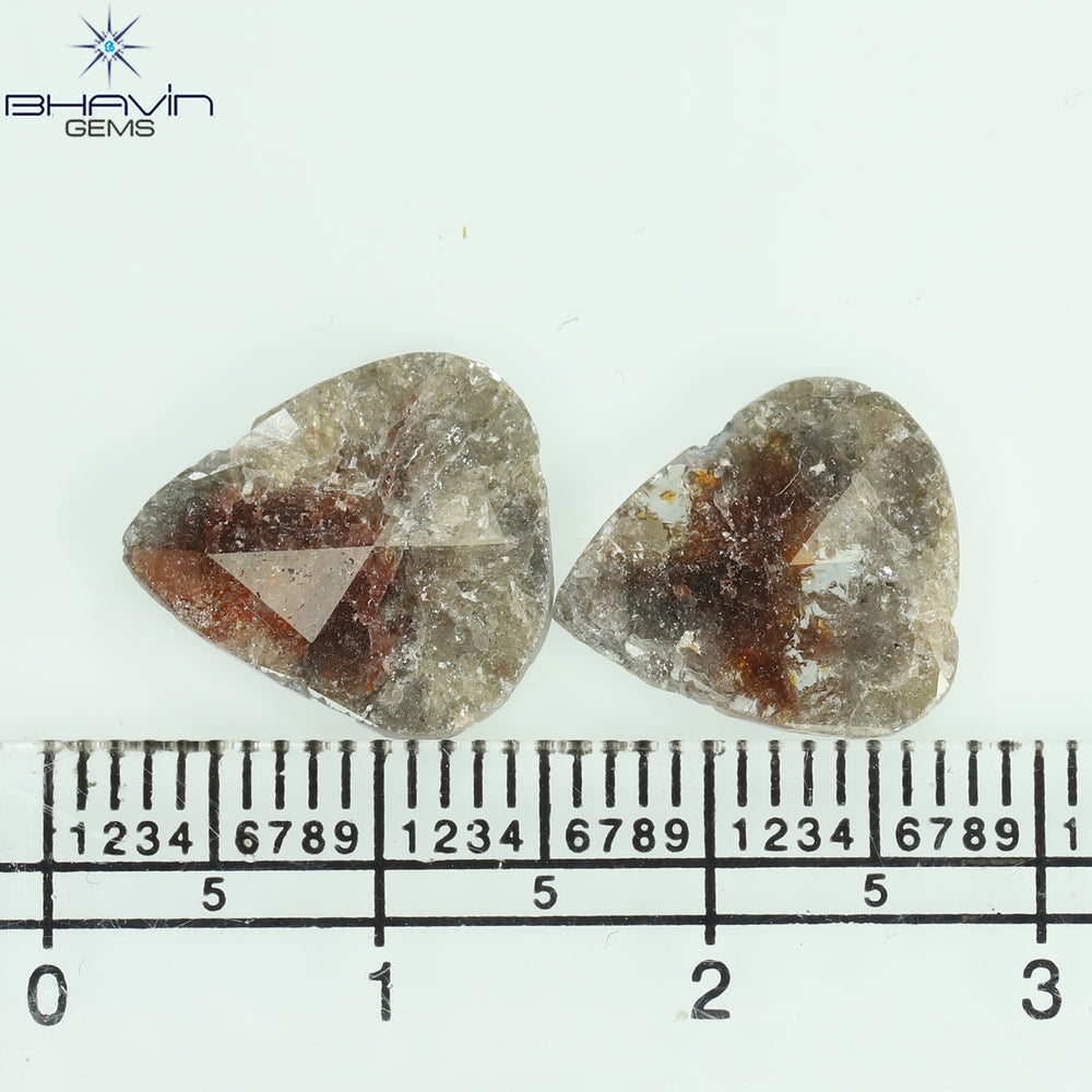 3.93 CT/2 Pcs Pear Slice Shape Natural Diamond Salt And Pepper Color I3 Clarity (13.24 To 12.66 MM)