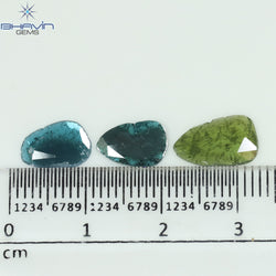 1.74 CT/3 Pcs Slice Shape Natural Diamond Blue Green Color I3 Clarity (11.31 MM)
