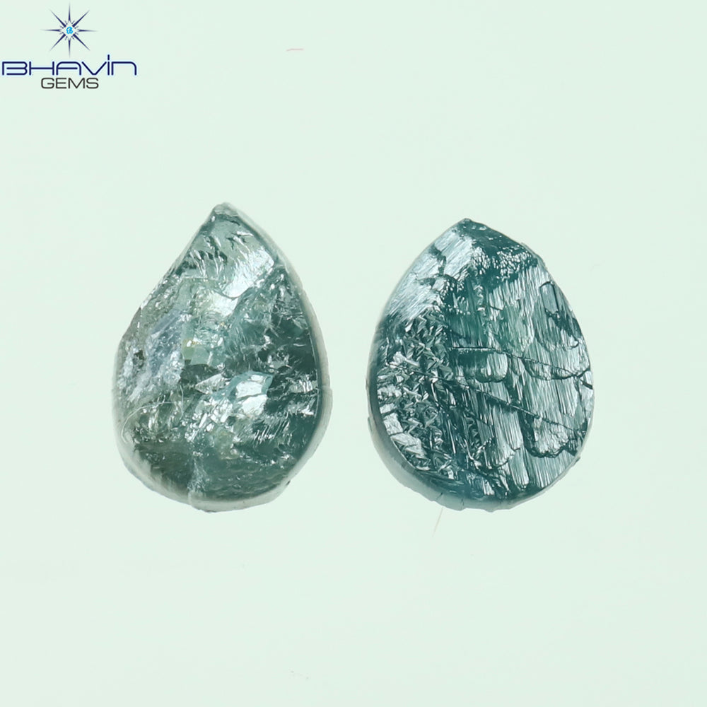 0.69 CT /2 Pcs Pear Rough Shape Blue Color Natural Loose Diamond I3 Clarity (5.30 MM)