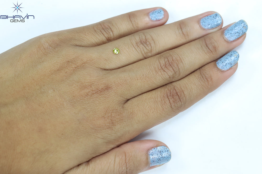 0.15 CT Round Shape Natural Diamond Green Yellow Color SI1 Clarity (3.44 MM)
