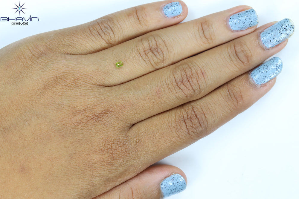 0.13 CT エメラルド シェイプ ナチュラル ダイヤモンド エンハンスト イエロー グリーン カラー VS1 クラリティ (3.02 MM)