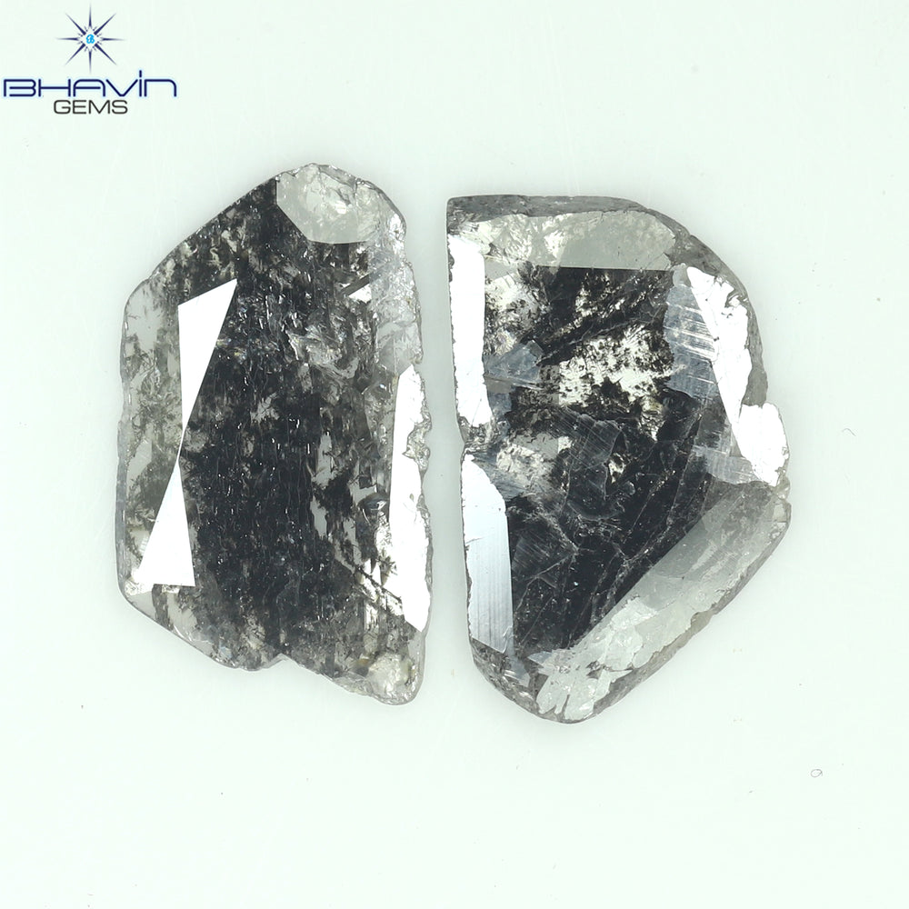 1.91 CT/2 Pcs Slice Shape Natural Diamond Salt And Pepper Color I3 Clarity (12.24 MM)