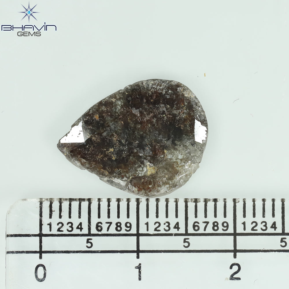 3.36 CT Pear Slice Shape Natural Diamond Salt And Pepper Color I3 Clarity (15.82 MM)