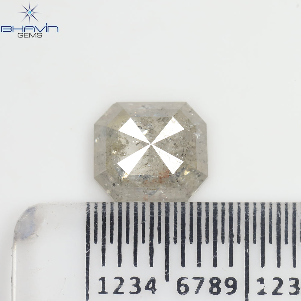 1.41 CT スクエア エメラルド ダイヤモンド ホワイト ソルト アンド ペッパー カラー クラリティ I3 (7.20 MM)