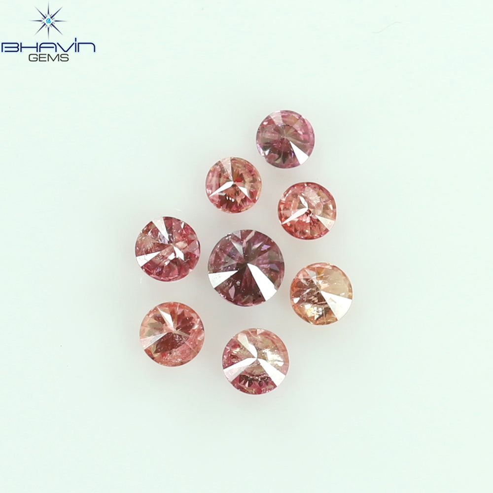 0.19 CT/8 Pcs Round Shape Natural Loose Diamond Pink Color I2 Clarity (2.00 MM)