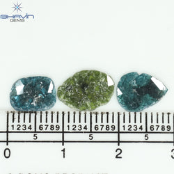 2.14 CT/3 Pcs Slice Shape Natural Diamond Blue Green Color I3 Clarity (10.56 MM)