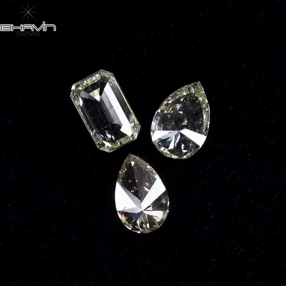 0.59 CT/3 PCS Pear-Emerald Shape Natural Diamond White Color VS-SI Clarity (4.77 MM)