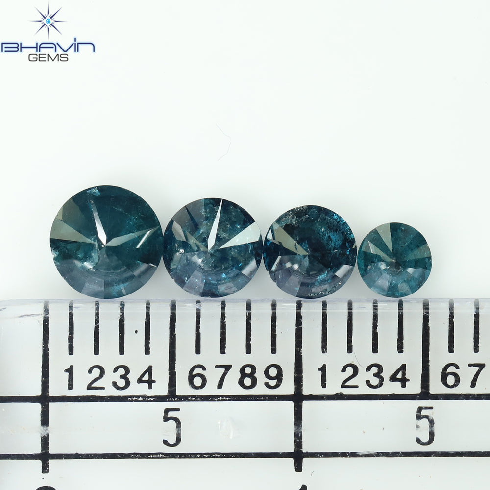 0.85 CT/4 Pcs CT, Round Diamond, Green Color, I3 Clarity