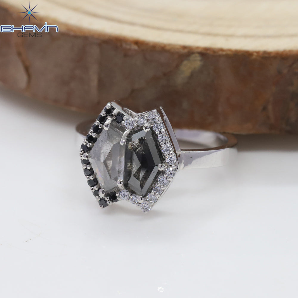 幾何学的なダイヤモンド、ソルト アンド ペッパー ダイヤモンド、天然ダイヤモンド リング、婚約指輪