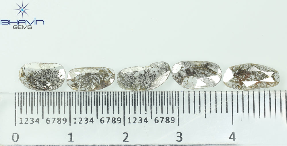 1.75 CT/5 Pcs Slice Shape Natural Diamond Salt And Pepper Color I3 Clarity (10.45 MM)