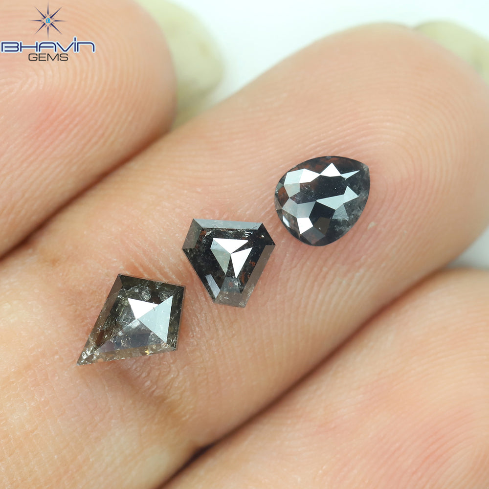 1.11 CT/3 Pcs Mix Shape Natural Diamond Salt And Pepper Color I3 Clarity (6.68 MM)