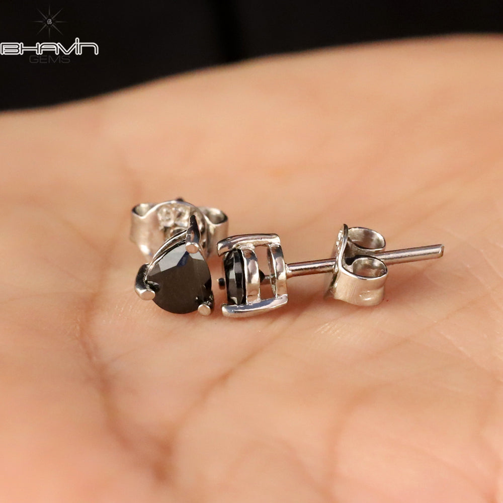 Pear Diamond White Gold Stud Earring Black Diamond Natural Loose Diamond Earring