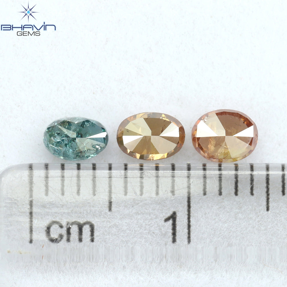 0.65 CT/3 Pcs Oval Shape Enhanced Pink Blue Color Natural Loose Diamond SI2 Clarity (4.25 MM)