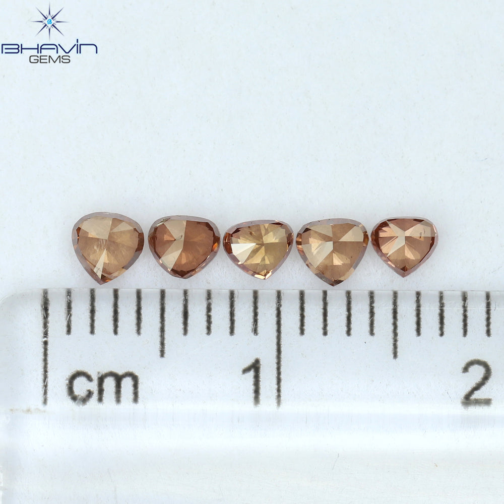 0.64 CT/5 Pcs Heart Shape Natural Loose Diamond Pink Color SI1 Clarity (3.20 MM)