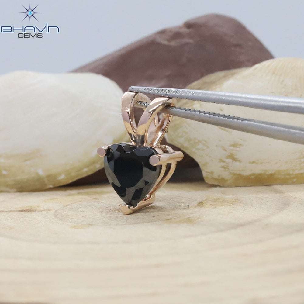 Diamond Pendant-Earring, Heart Diamond, Black Diamond, Yellow Gold, Bridal Necklace