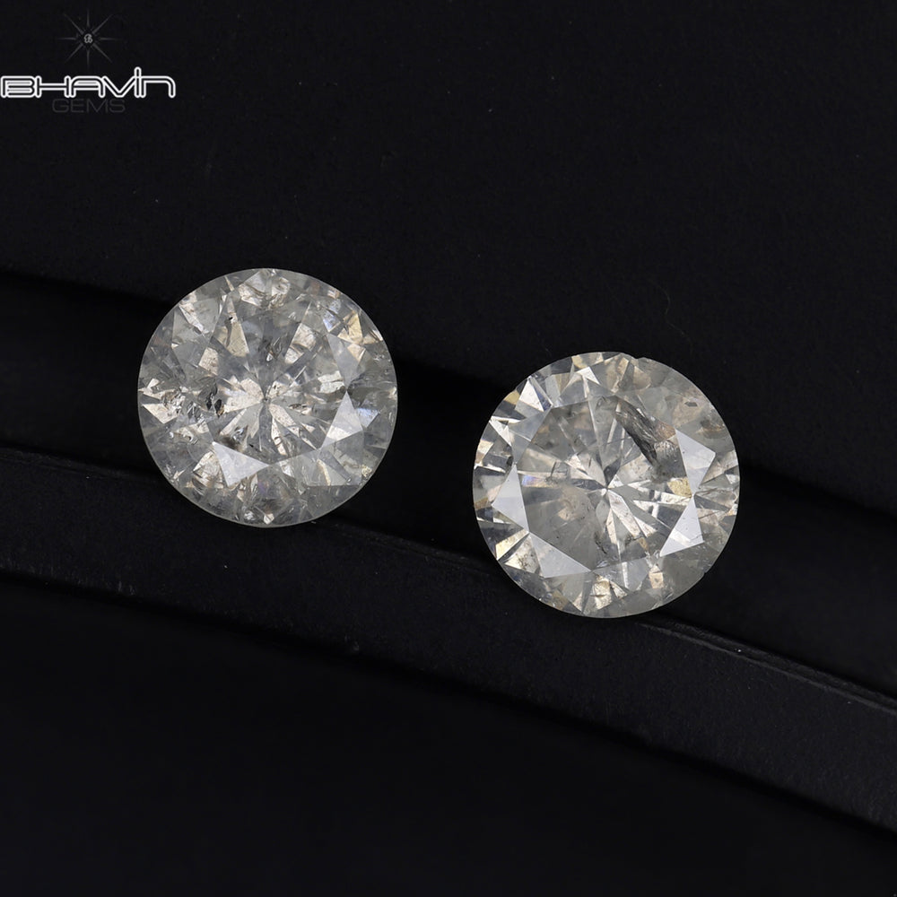 0.78 CT/2 Pcs Round Shape Natural Loose Diamond White Color I3 Clarity (4.70 MM)