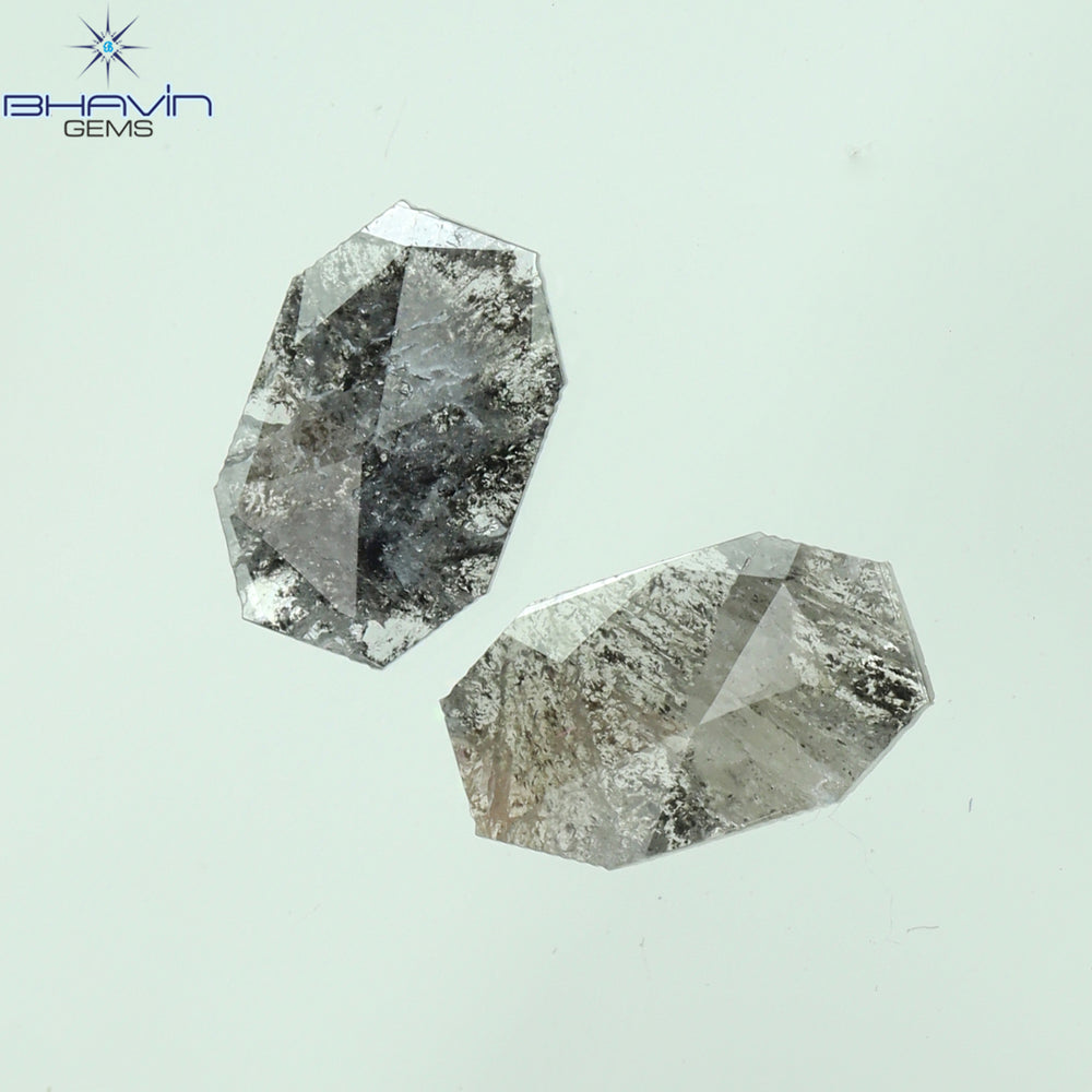 0.42 CT/2 Pcs Emerald Slice Shape Natural Diamond  Salt And Pepper Color I3 Clarity (6.48 MM)