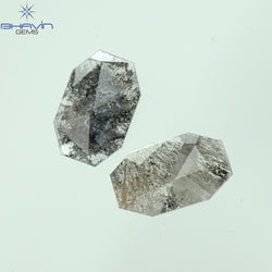 0.42 CT/2 Pcs Emerald Slice Shape Natural Diamond  Salt And Pepper Color I3 Clarity (6.48 MM)