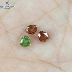 0.51 CT/3 Pcs Heart Shape Enhanced Pink Green Color Natural Loose Diamond I1 Clarity (3.20 MM)