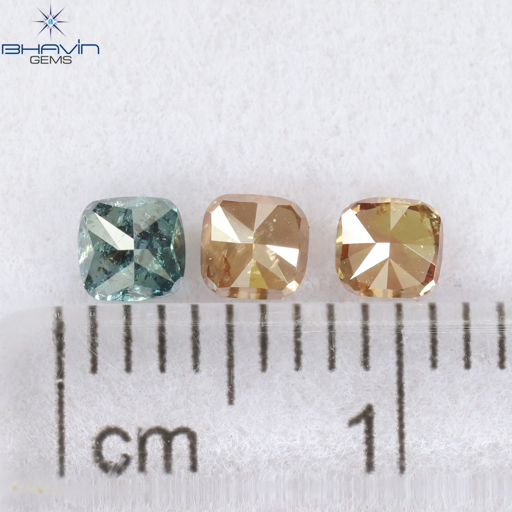 0.56 CT/3 Pcs Cushion Shape Natural Diamond Pink Blue Color I2 Clarity (3.18 MM)