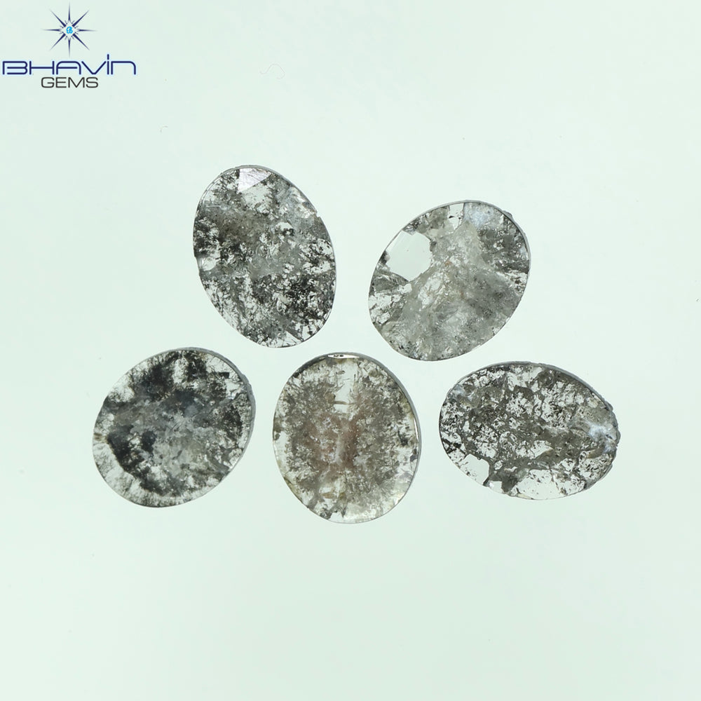 1.17 CT/5 Pcs Oval Slice Shape Natural Diamond Salt And Pepper Color I3 Clarity (5.80 MM)